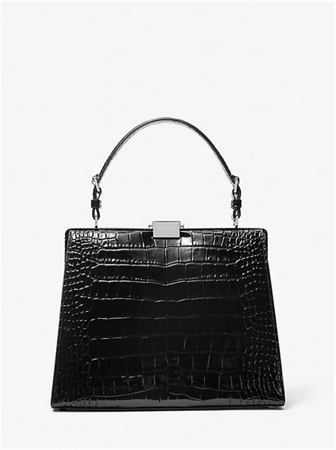 Simone Crocodile Embossed Leather Satchel 